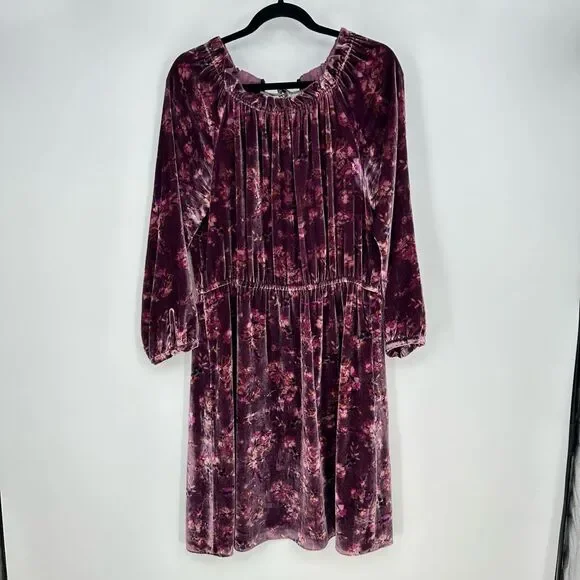 Rebecca Taylor Long Sleeve Jewel Paisley Velvet Dress in Plum Purple Size M Silk - Picture 11 of 11